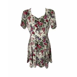 Young Edwardian Women’s Dress Multicolor Floral Vintage Knee Length Size Large